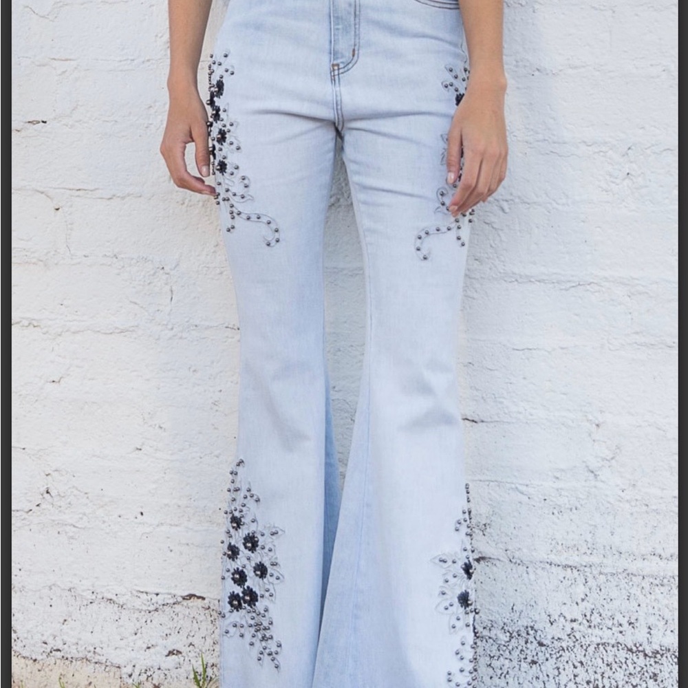 BP13-3🖤POL powerful  Light Blue Embellished Jeans w/black pattern sure2amaze! - Picture 5 of 8